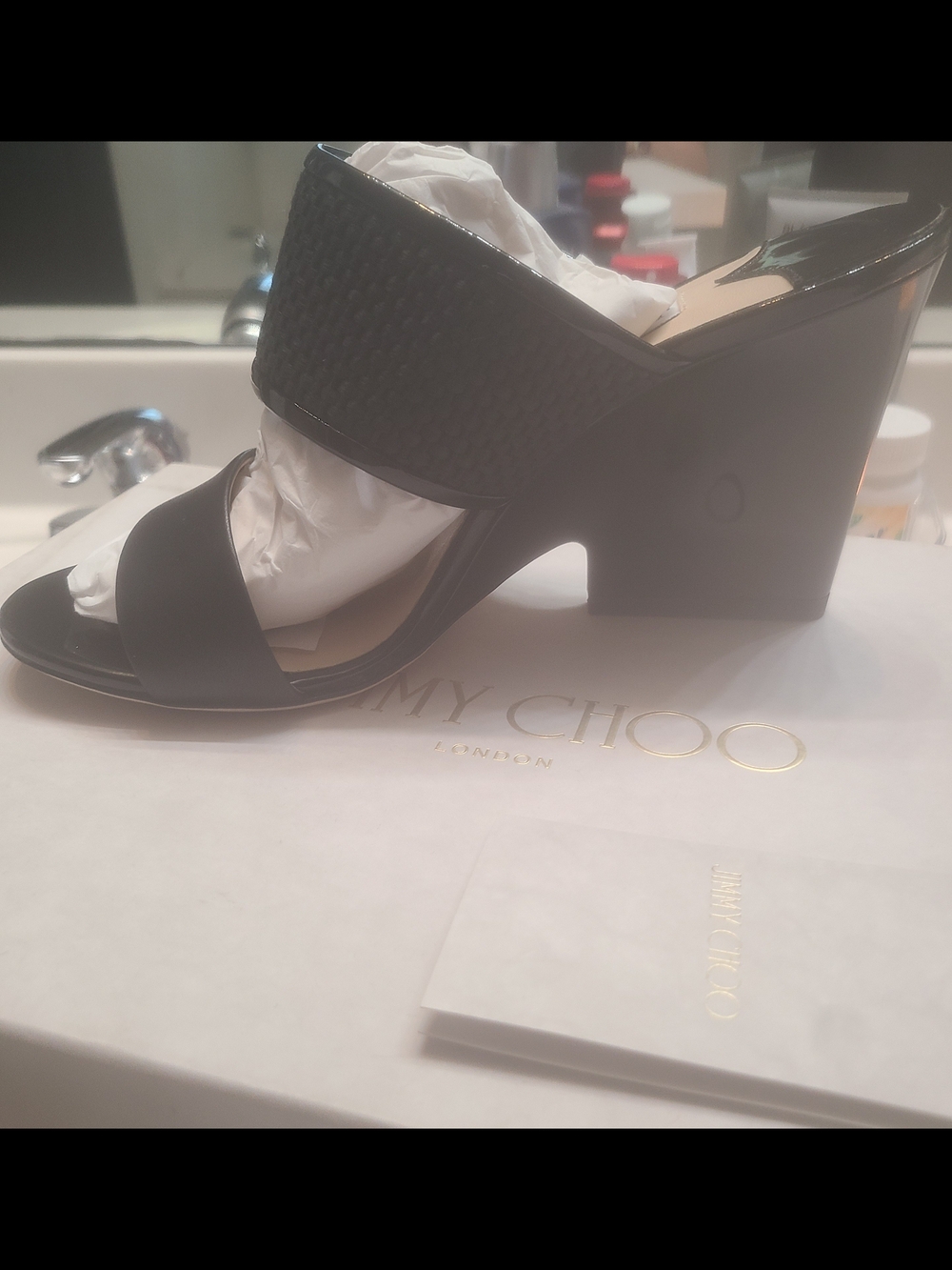Jimmy Choo Black Textured Leather Block Heel Mules